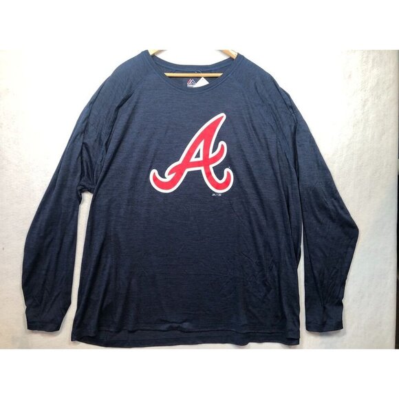 Atlanta Braves Long Sleeve Shirt MLB Baseball Logo Navy Blue Adult 2XL XXL NWT - Picture 1 of 8